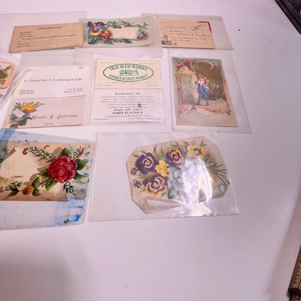 Vintage Victorian Ephemera Lot 11pc Floral Calling Card Trade Card Antique Paper